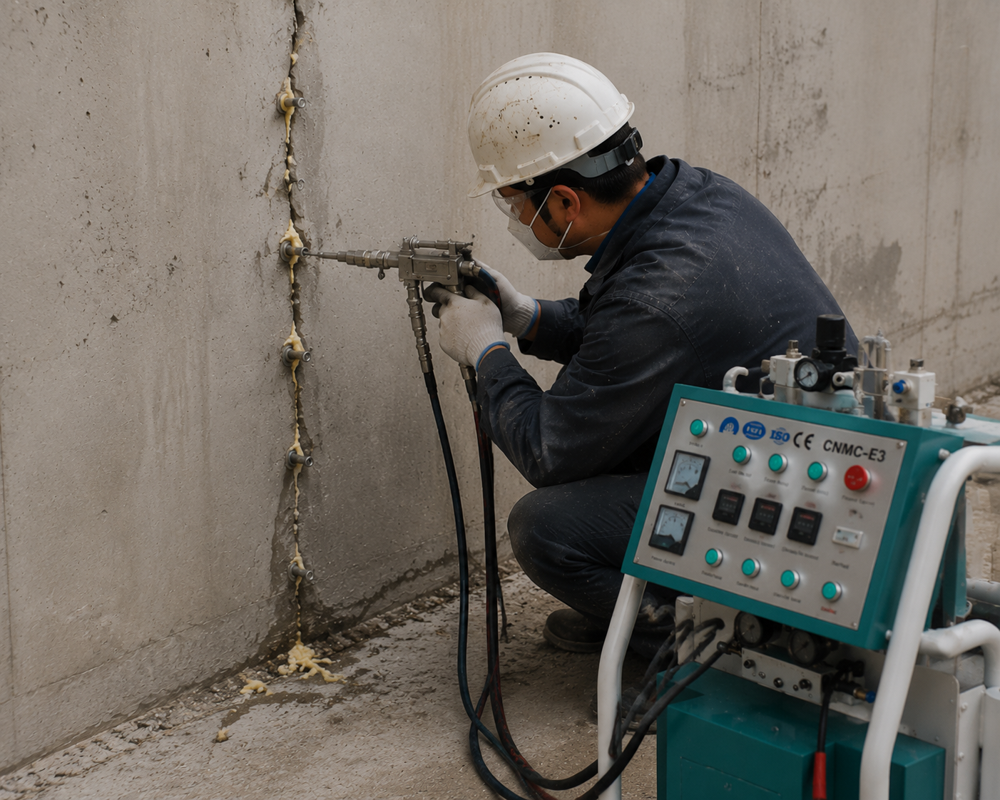 high pressure polyurethane foam injection machine CNMC E3 repairing foundation cracks.png